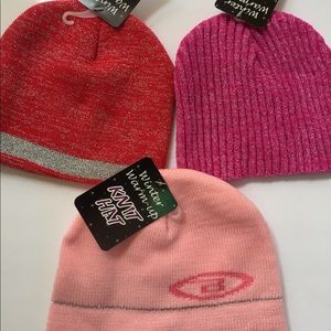 TODDLER GIRLS LOT OF 3 KNIT WINTER HATS RED PINK